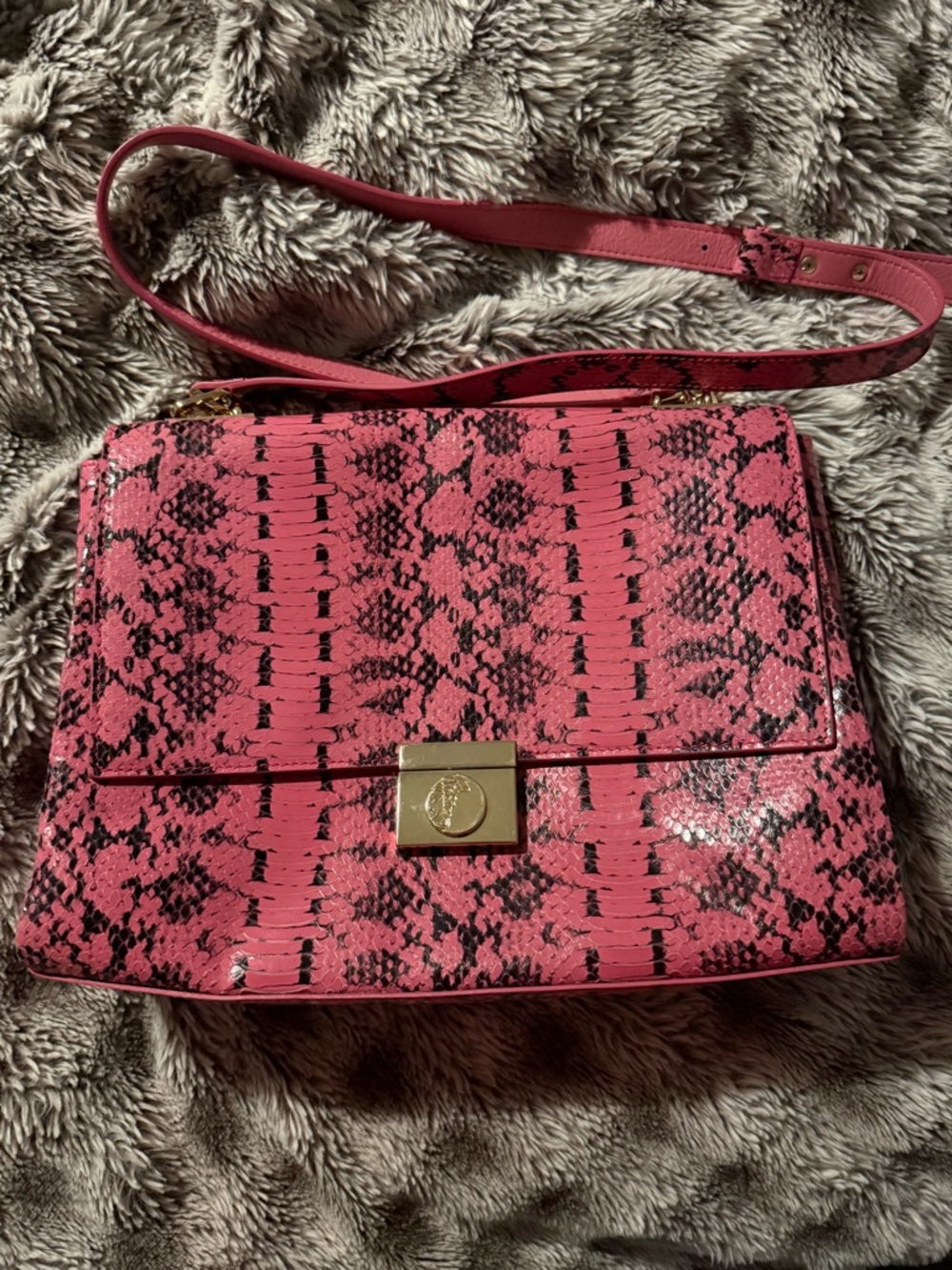 Versace Pink Python Snake-Print Crossbody Bag